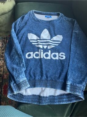 adidas blue mineral-wash crewneck with trefoil tag